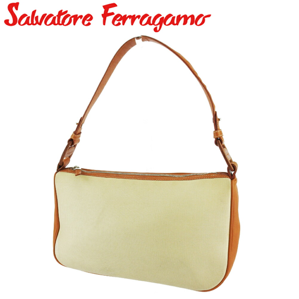 【お買い物マラソン★30％OFFクーポン】サルヴァトーレフェラガモ Salvatore Ferragamo ショルダーバッグ ヴァラ ベージュ ライトブラウン シルバー メンズ 中古 ブランド ハイブランド ヴィンテージ