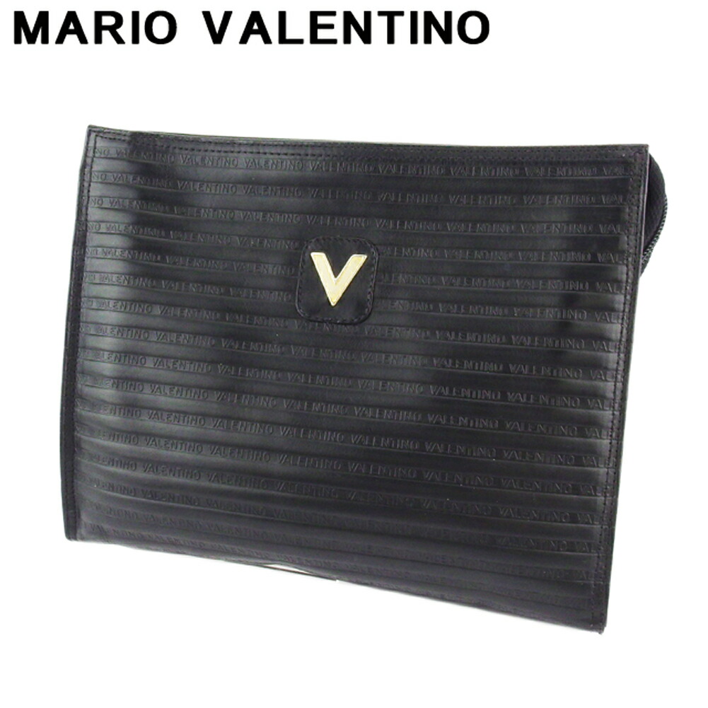 【お買い物マラソン★30%OFFクーポン】マリオ・ヴァレンティノ MARIO VALENTINO クラッチバッグ Vマーク ブラック ゴールド メンズ 中古 ブランド ハイブランド ヴィンテージ|ブランドデポ