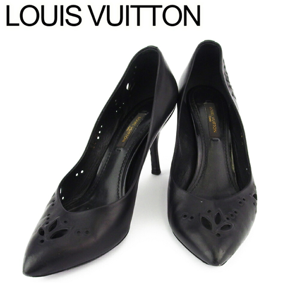 【お買い出しマラソン★30％OFF引き換え証】ルイ・ヴィトン LOUIS VUITTON パンプス 型抜き図案化 ♯36 ポインテッドトゥ 黒いこと ゴールド メンズ 中古 ブランド名 ご機嫌ブランド名 ヴィンテージ レディース靴-靴-パンプス