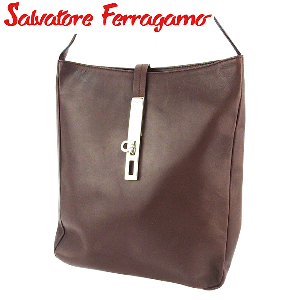 【月代わりの人大売り出し★29％OFFクーポン券】サルヴァトーレフェラガモ Salvatore Ferragamo ショルダーバッグ ガンチーニ 赤銅色 しろがね色 メンズ 中古 ブランド名 ご機嫌ブランド名 ヴィンテージ