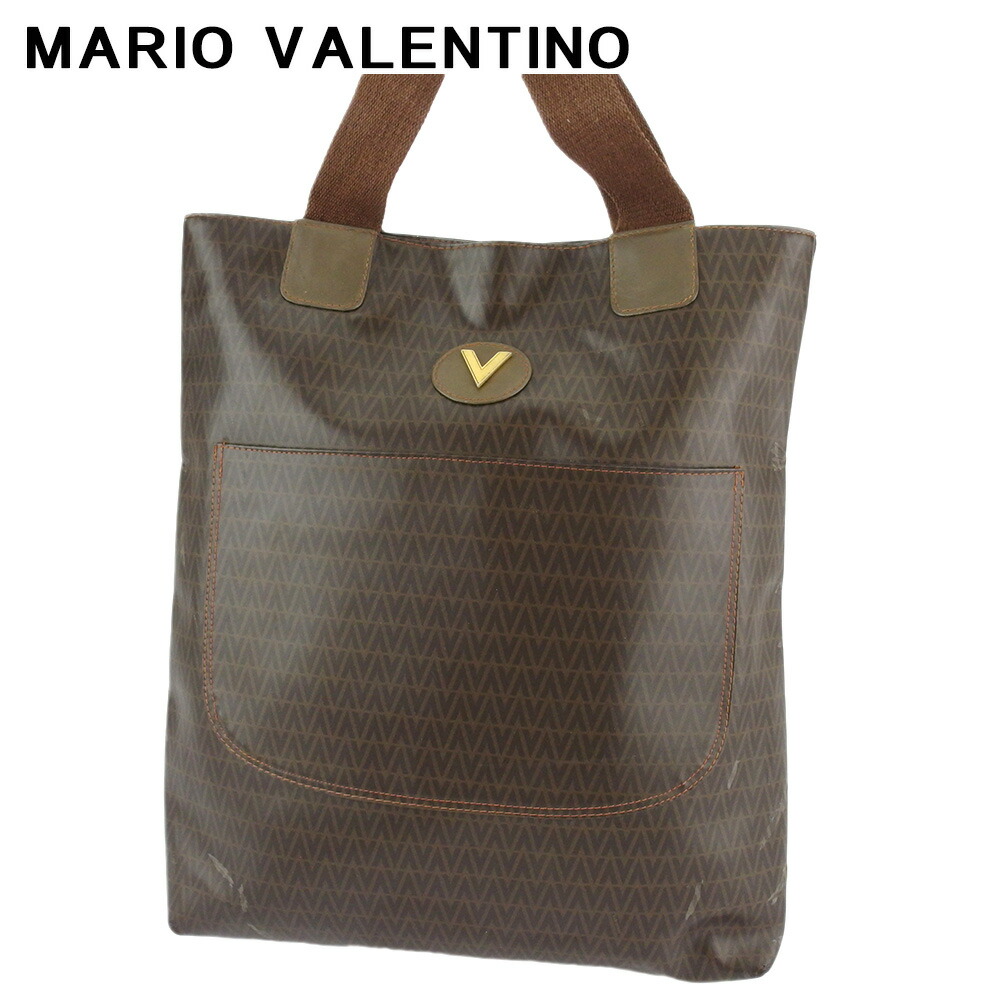 【お買い物マラソン★30%OFFクーポン】マリオ・ヴァレンティノ MARIO VALENTINO トートバッグ Vマーク ブラウン ゴールド メンズ 中古 ブランド ハイブランド ヴィンテージ|ブランドデポ