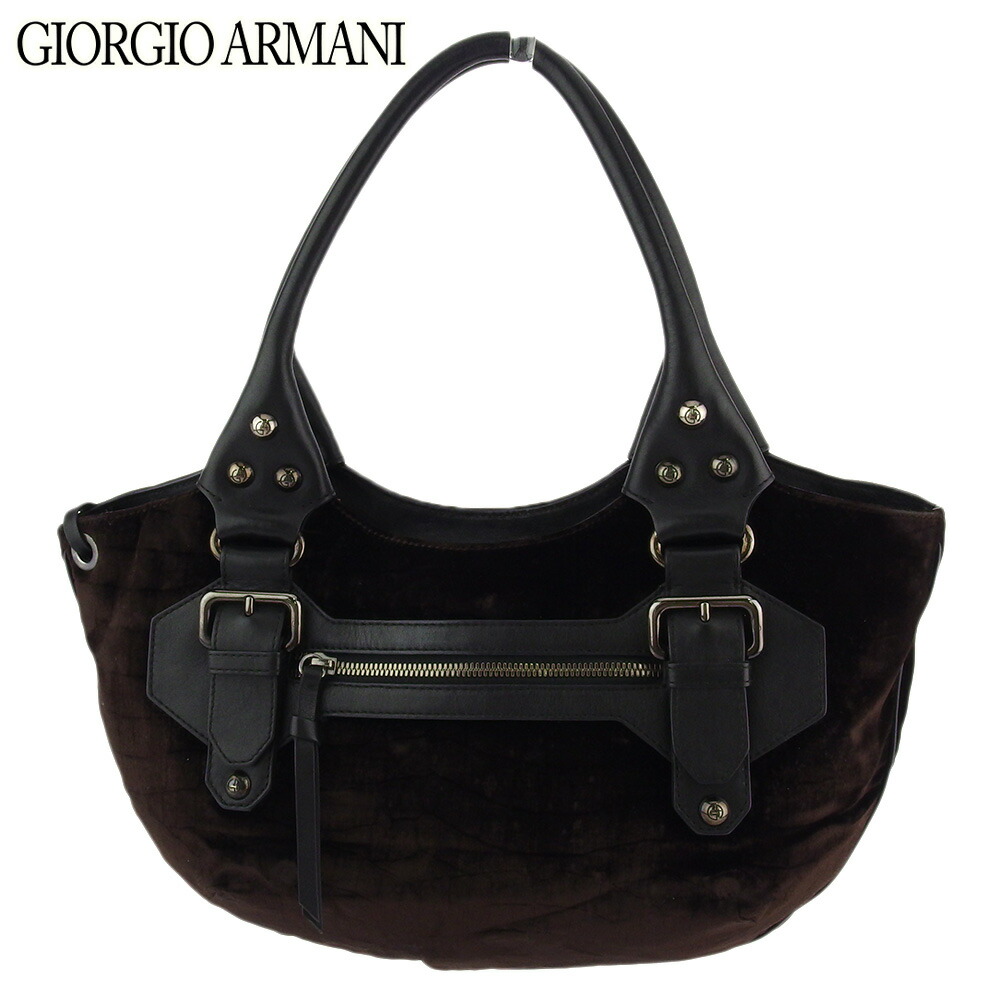 【お買い物マラソン★30%OFFクーポン】ジョルジオアルマーニ GIORGIO ARMANI ショルダーバッグ GAボタン ブラウン ブラック シルバー メンズ 中古 ブランド ハイブランド ヴィンテージ|ブランドデポ