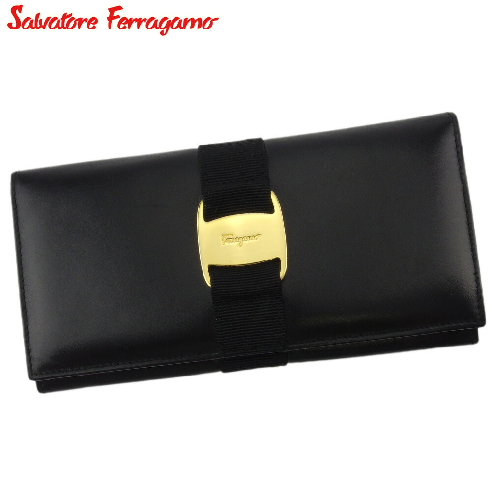【新生活応援★29％OFFクーポン】サルヴァトーレフェラガモ Salvatore Ferragamo 長財布 ヴァラ ブラック ゴールド メンズ 中古 ブランド ハイブランド ヴィンテージ 28,412円