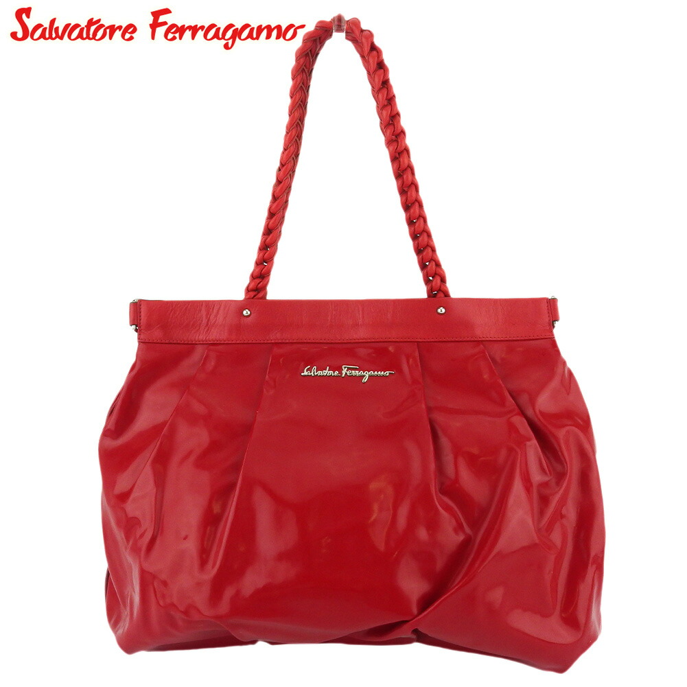 【Fashion Special Fair★24％OFFクーポン】サルヴァトーレフェラガモ Salvatore Ferragamo トートバッグ ロゴ レッド シルバー メンズ 中古 ブランド ハイブランド ヴィンテージ