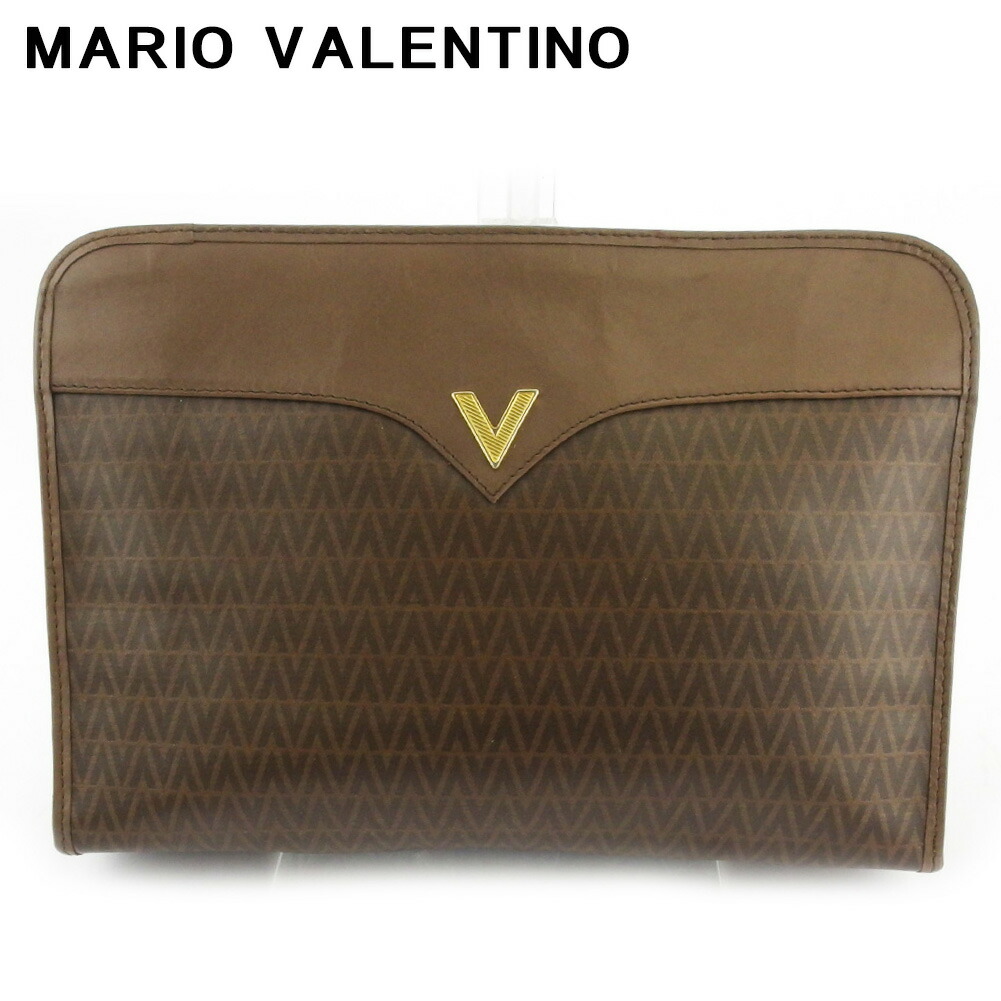 【お買い物マラソン★30％OFFクーポン】マリオ・ヴァレンティノ MARIO VALENTINO クラッチバッグ Vマーク ブラウン ゴールド メンズ 中古 ブランド ハイブランド ヴィンテージ｜ブランドデポ