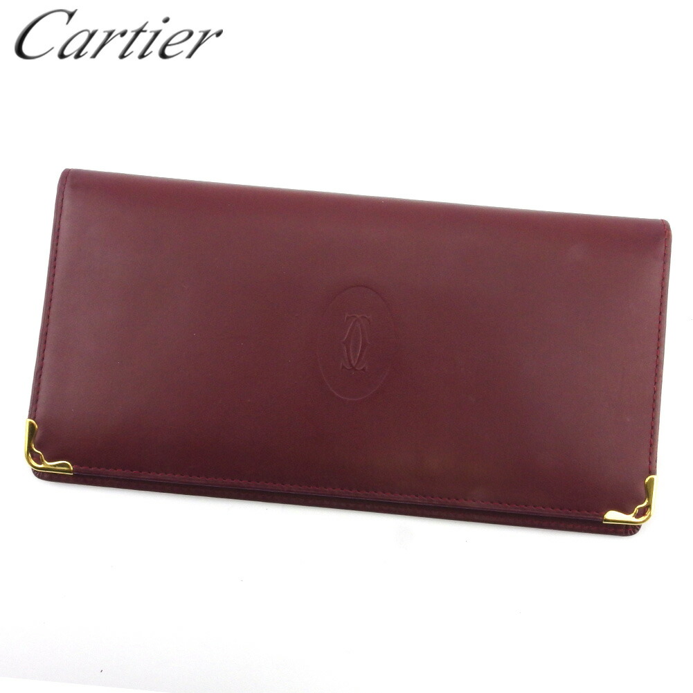 【土日BIG SALE★27％OFF引き換え証】カルティエ CARTIER 紙入れ 帆柱生産ライン ボルドーワイン ゴールド メンズ 中古 ブランド名 ご機嫌ブランド名 ヴィンテージ