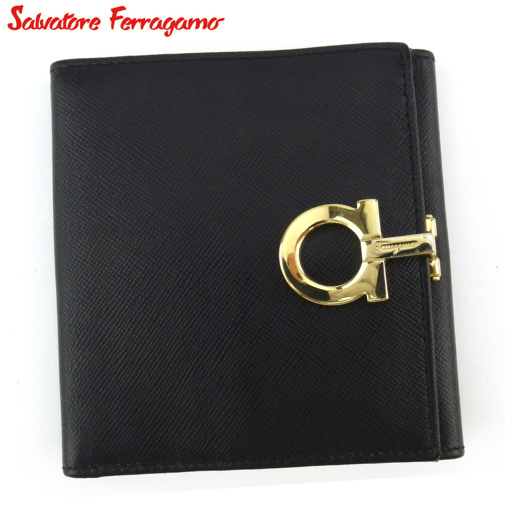 【雨季得SALE★21％OFFクーポン券】サルヴァトーレフェラガモ Salvatore Ferragamo 二つ折り紙入れ ガンチーニ 黒いこと ゴールド メンズ 中古 ブランド名 ご機嫌ブランド名 ヴィンテージ