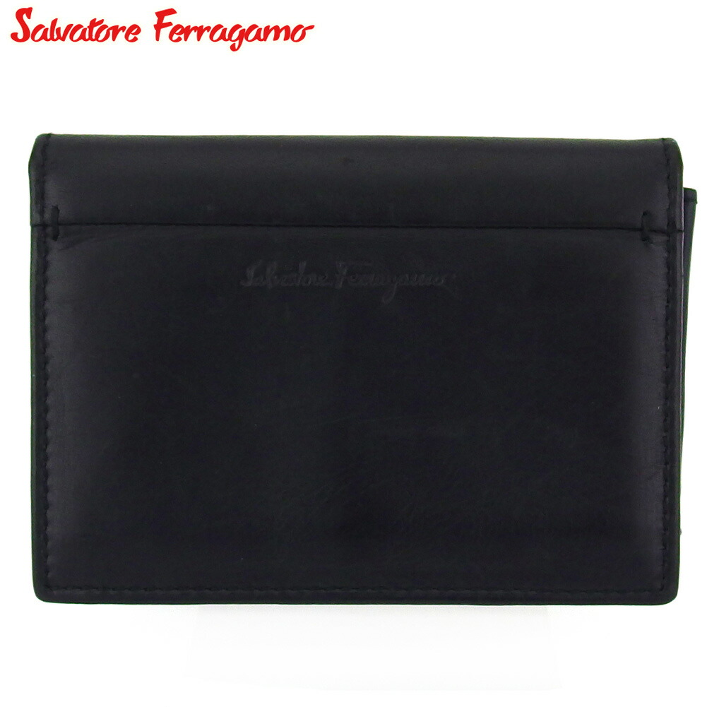 【Fashion Special Fair★24％OFFクーポン】サルヴァトーレフェラガモ Salvatore Ferragamo カードケース ロゴ ブラック ネイビー メンズ 中古 ブランド ハイブランド ヴィンテージ