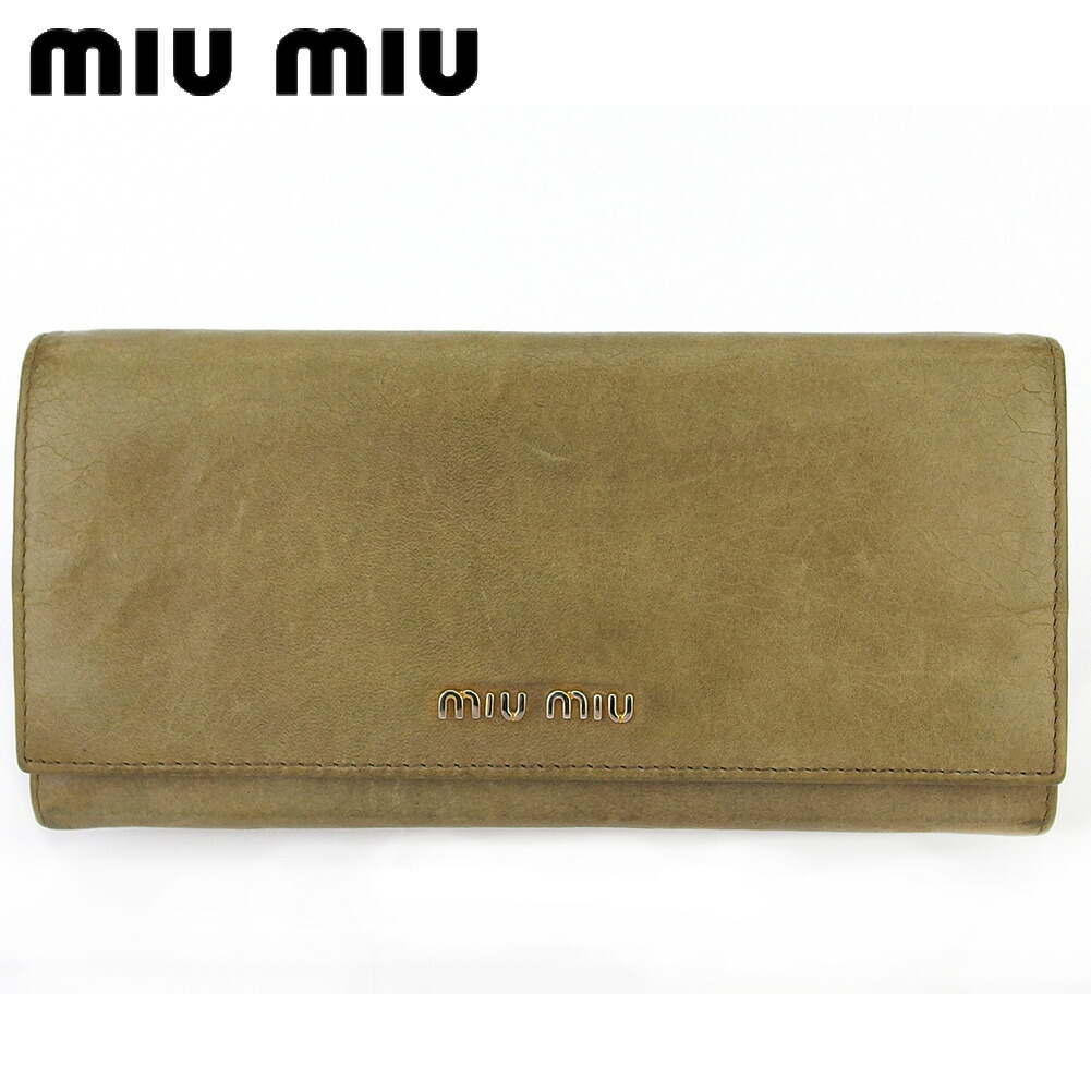 【Fashion Special Fair★24％OFFクーポン】ミュウミュウ MIUMIU 長財布 ロゴ ベージュ ゴールド ボルドー メンズ 中古 ブランド ハイブランド ヴィンテージ