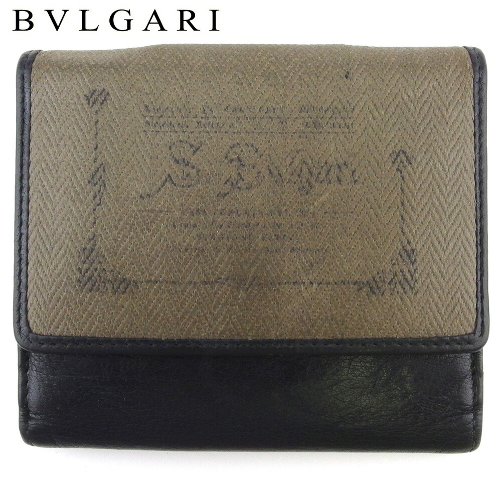 【お買い物マラソン★30％OFFクーポン】ブルガリ BVLGARI 二つ折り財布 コレツィオーネ ブラック グリーン ブラウン メンズ 中古 ブランド ハイブランド ヴィンテージ
