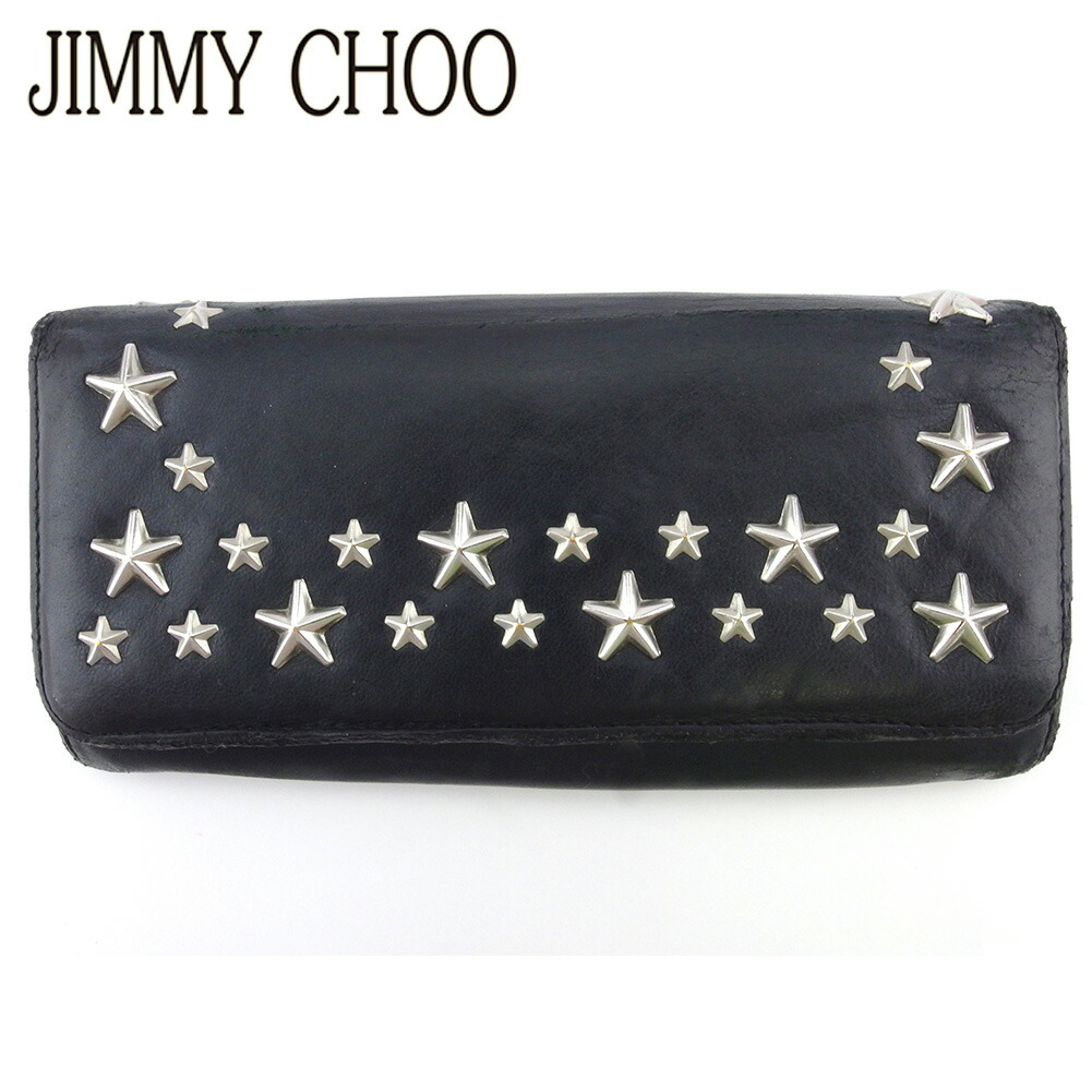 【Fashion Special Fair★28％OFF引き換え証】ジミーチュウ JIMMY CHOO 長札入れ スタースタッズ 黒いこと しろがね色 メンズ 中古 ブランド名 ご機嫌ブランド名 ヴィンテージ 財布・ケース-バッグ・小物・ブランド雑貨-レディース財布