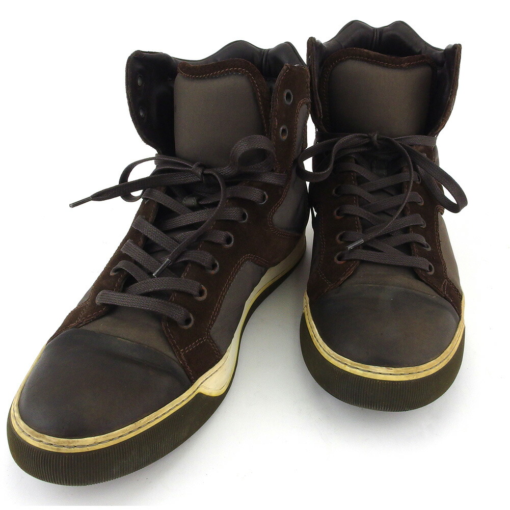 【X'masセール★30%OFF】ランバン LANVIN スニーカーハイカット ♯7 異素材コンビ ブラウン ベージュ レディース 中古 f1687-1.jpg