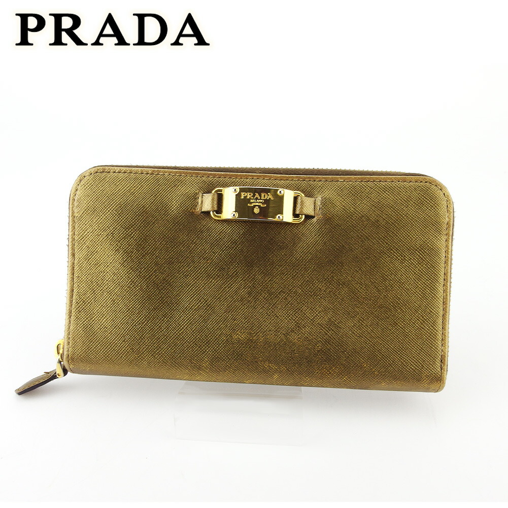 【決算前SALE★50％OFFクーポン】プラダ PRADA 長財布 ロゴプレート ゴールド メンズ 中古 ブランド ハイブランド ヴィンテージ