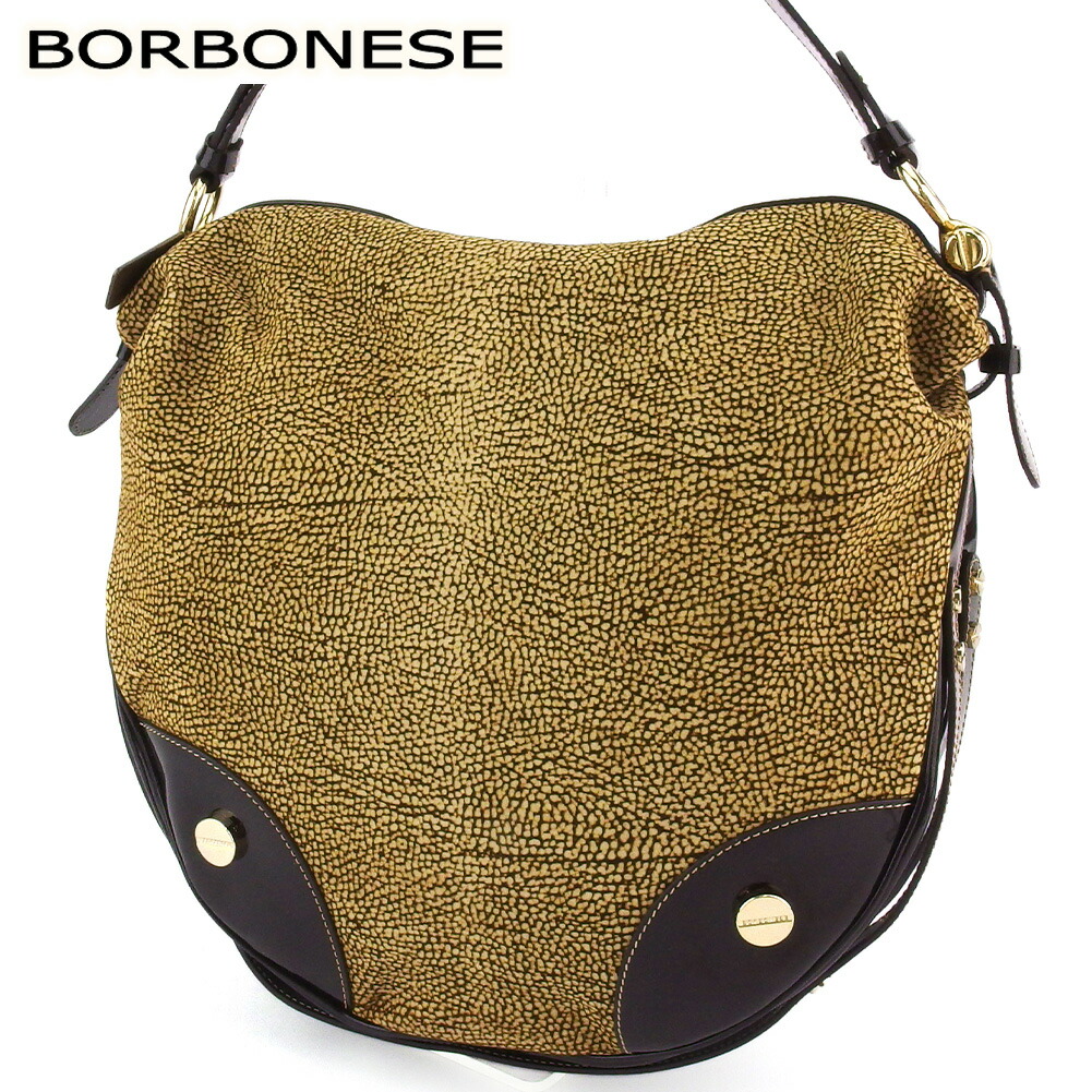 【決算前SALE★50％OFFクーポン】ボルボネーゼ BORBONESE ハンドバッグ うずら柄 ベージュ ブラウン ゴールド レディース 中古 ブランド ハイブランド ヴィンテージ 17,200円