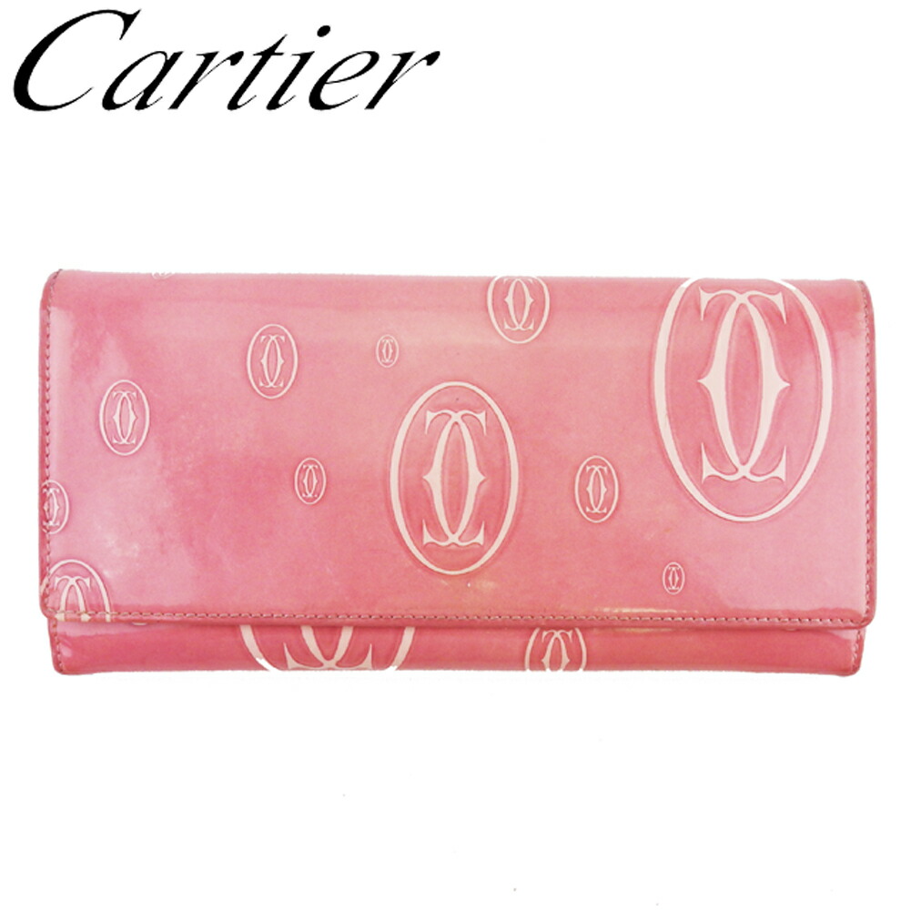 【雨季得SALE★21％OFFクーポン券】カルティエ CARTIER 長紙入れ 心うれしい誕生日 サクラ色 しろがね色 メンズ 中古 ブランド名 ご機嫌ブランド名 ヴィンテージ
