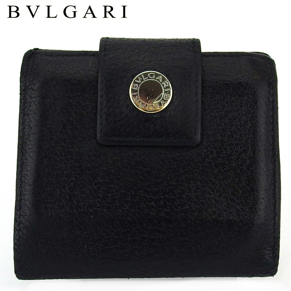 【Fashion Special Fair★24％OFFクーポン】ブルガリ BVLGARI 二つ折り財布 ロゴボタン ブラック シルバー メンズ 中古 ブランド ハイブランド ヴィンテージ
