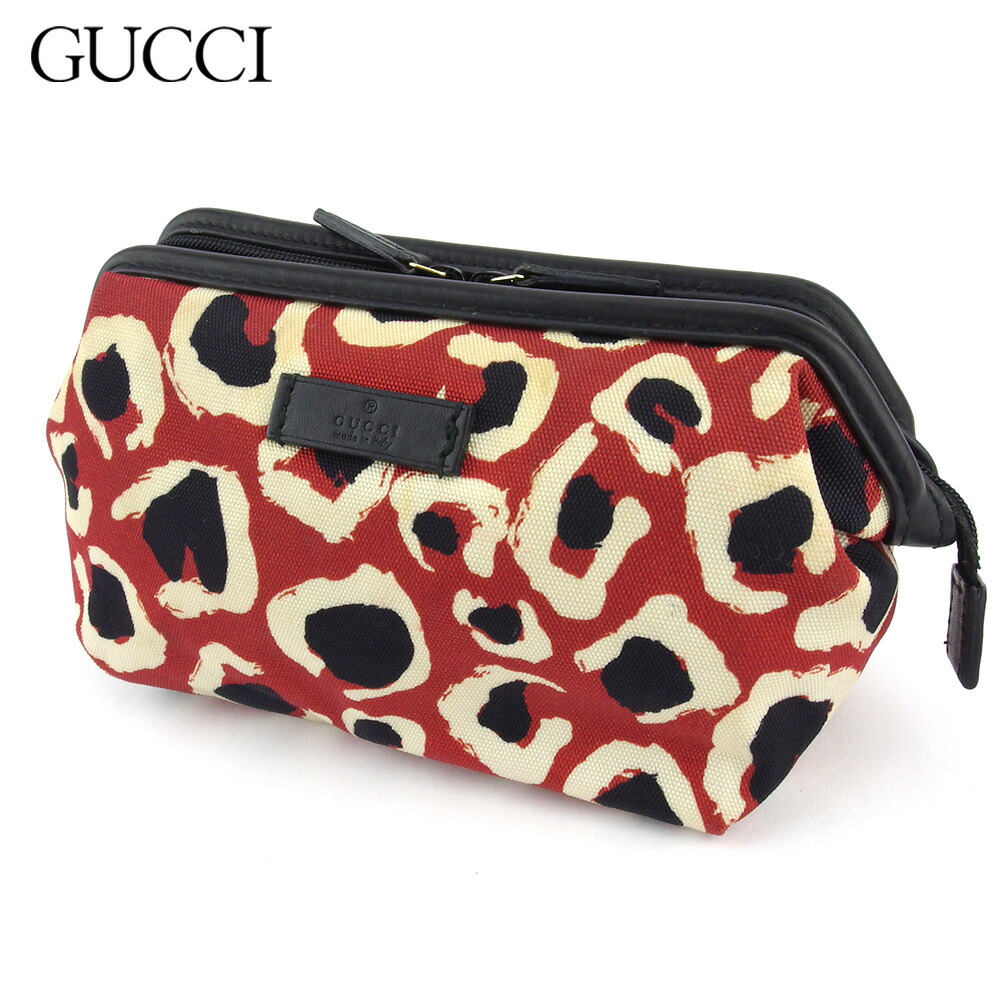 【Fashion Special Fair★24％OFFクーポン】グッチ GUCCI ポーチ レオパード ヒョウ レッド ベージュ ブラック メンズ 中古 ブランド ハイブランド ヴィンテージ