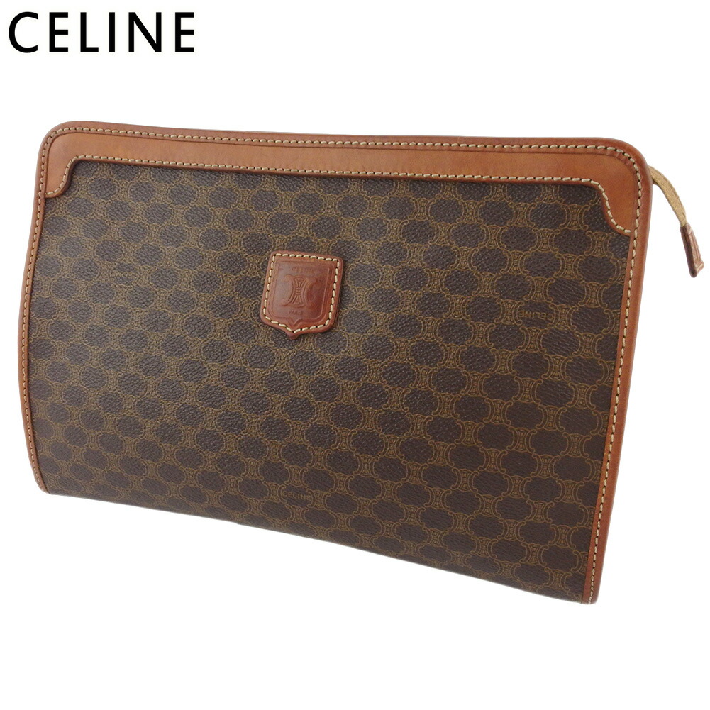 【雨季得SALE★21％OFFクーポン券】セリーヌ CELINE クラッチペダル御徒面子 マカダム 赤銅色 ベージュ メンズ 中古 ブランド名 ご機嫌ブランド名 ヴィンテージ