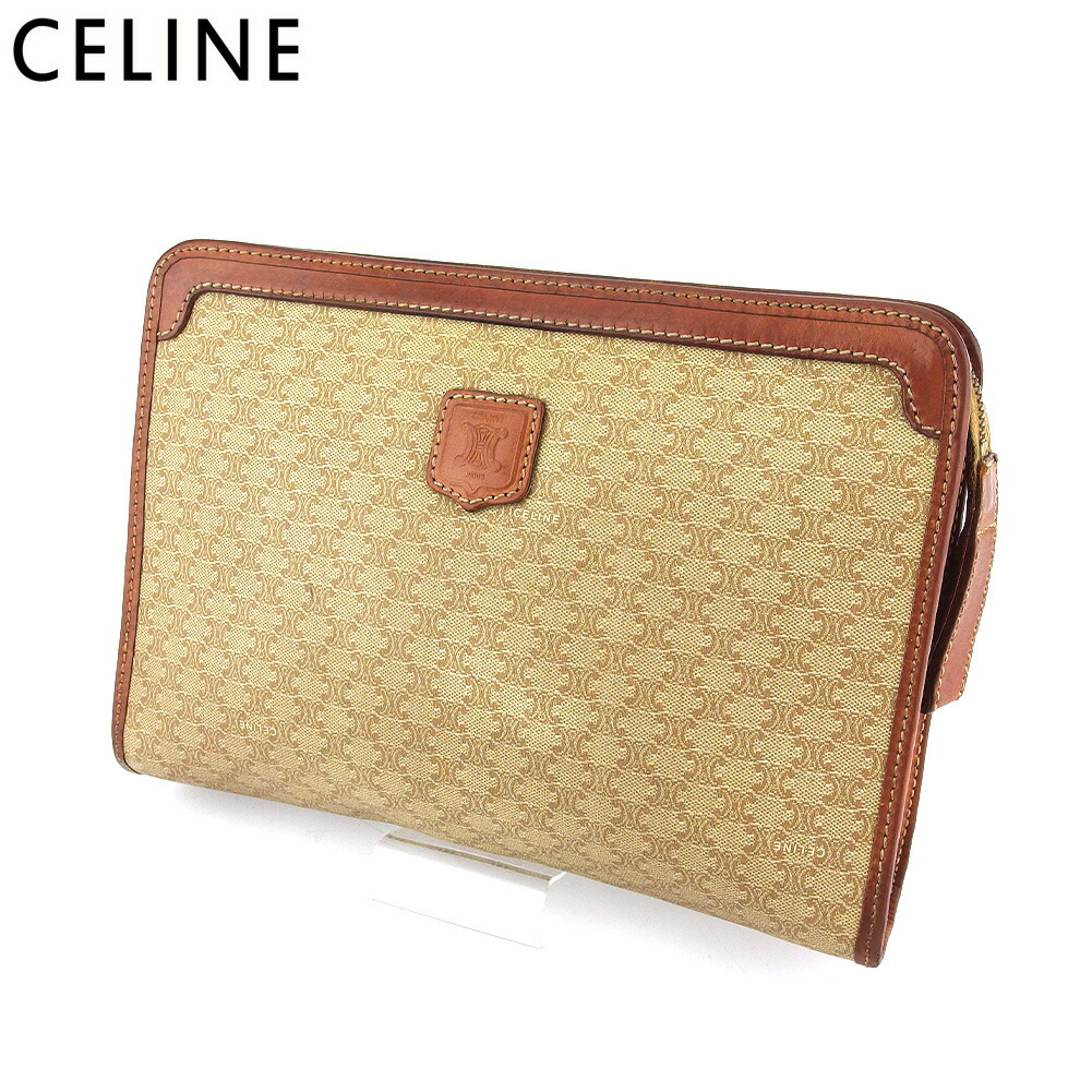 【お買い物マラソン★30％OFFクーポン】セリーヌ CELINE クラッチバッグ マカダム ベージュ ブラウン メンズ 中古 ブランド ハイブランド ヴィンテージ｜ブランドデポ