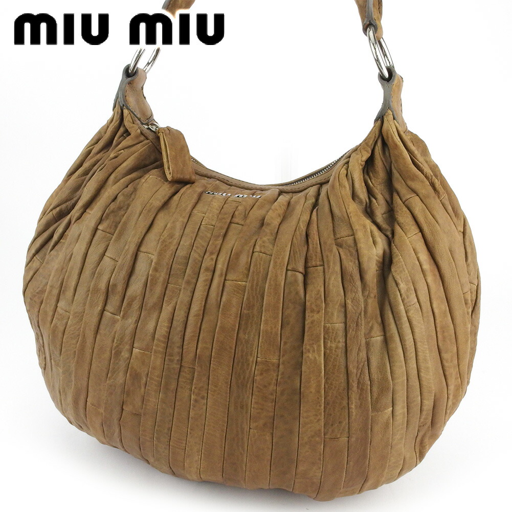 【Fashion Special Fair★24％OFFクーポン】ミュウミュウ MIUMIU ショルダーバッグ パッチワークストライプ ブラウン シルバー レディース 中古 ブランド ハイブランド ヴィンテージ