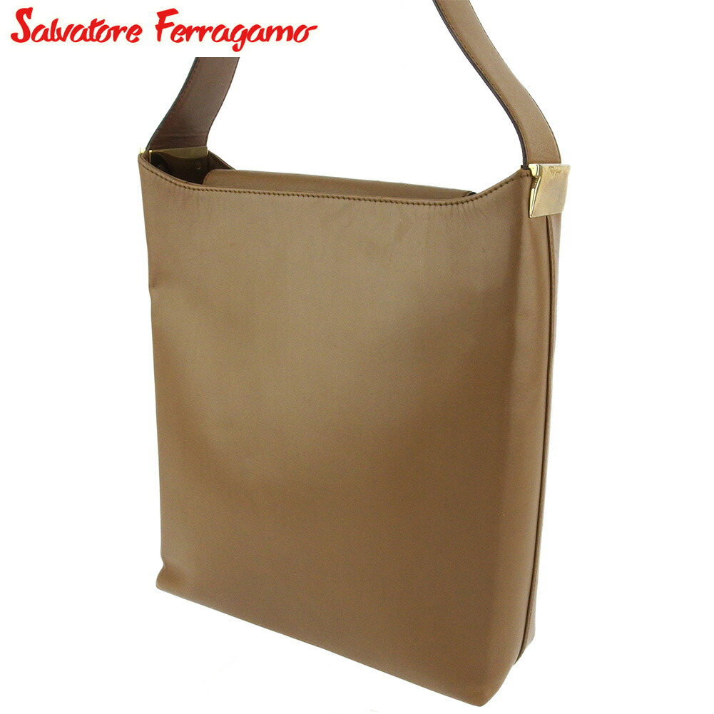 【お買い物マラソン★30％OFFクーポン】サルヴァトーレフェラガモ Salvatore Ferragamo ショルダーバッグ ガンチーニプレート ブラウン ゴールド メンズ 中古 ブランド ハイブランド ヴィンテージ