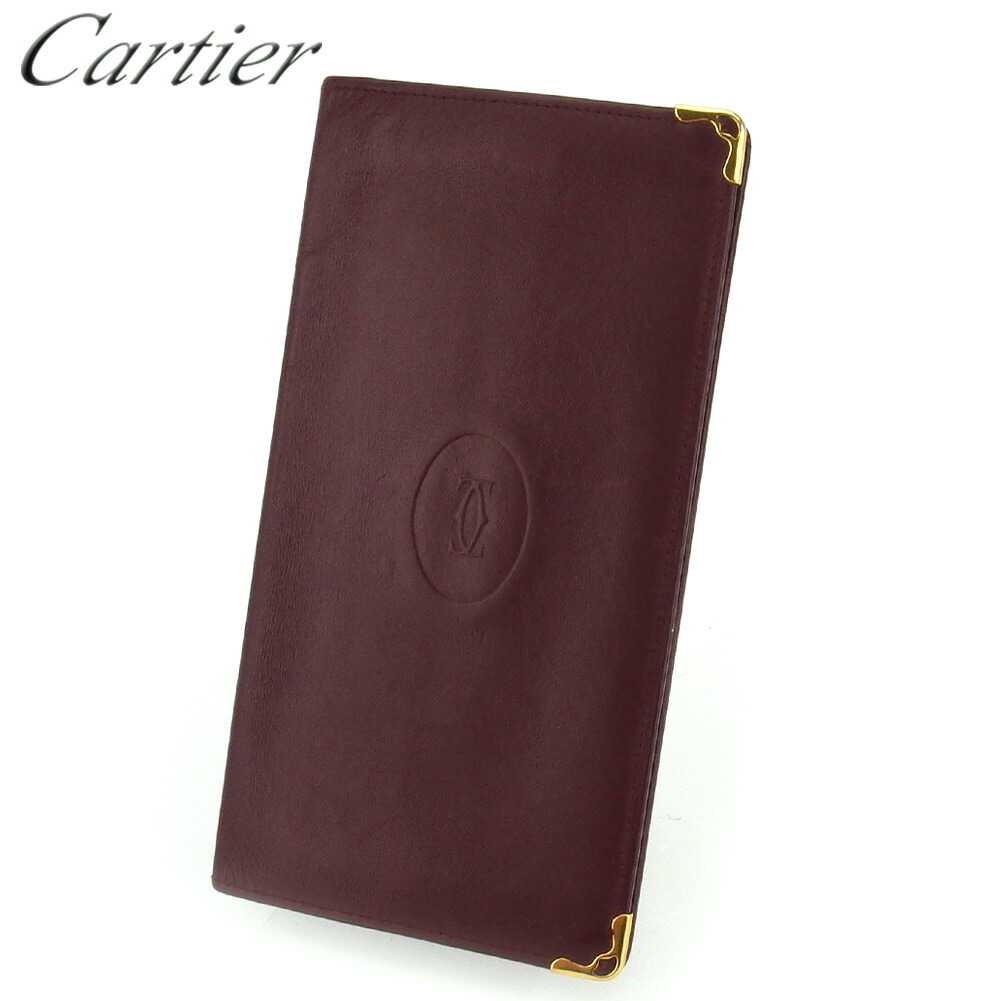 【お買い出しマラソン★30％OFF引き換え証】カルティエ CARTIER 金入れ 帆檣伝達ルート ボルドーワイン ゴールド メンズ 中古 ブランド名 ご機嫌ブランド名 ヴィンテージ 財布・ケース-レディース財布