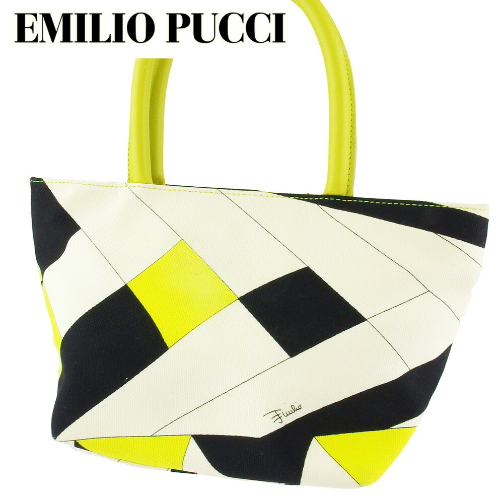 【新生活応援★29％OFFクーポン】エミリオ・プッチ Emilio Pucci ハンドバッグ プッチ（柄） ベージュ グリーン イエロー ブラック メンズ 中古 ブランド ハイブランド ヴィンテージ