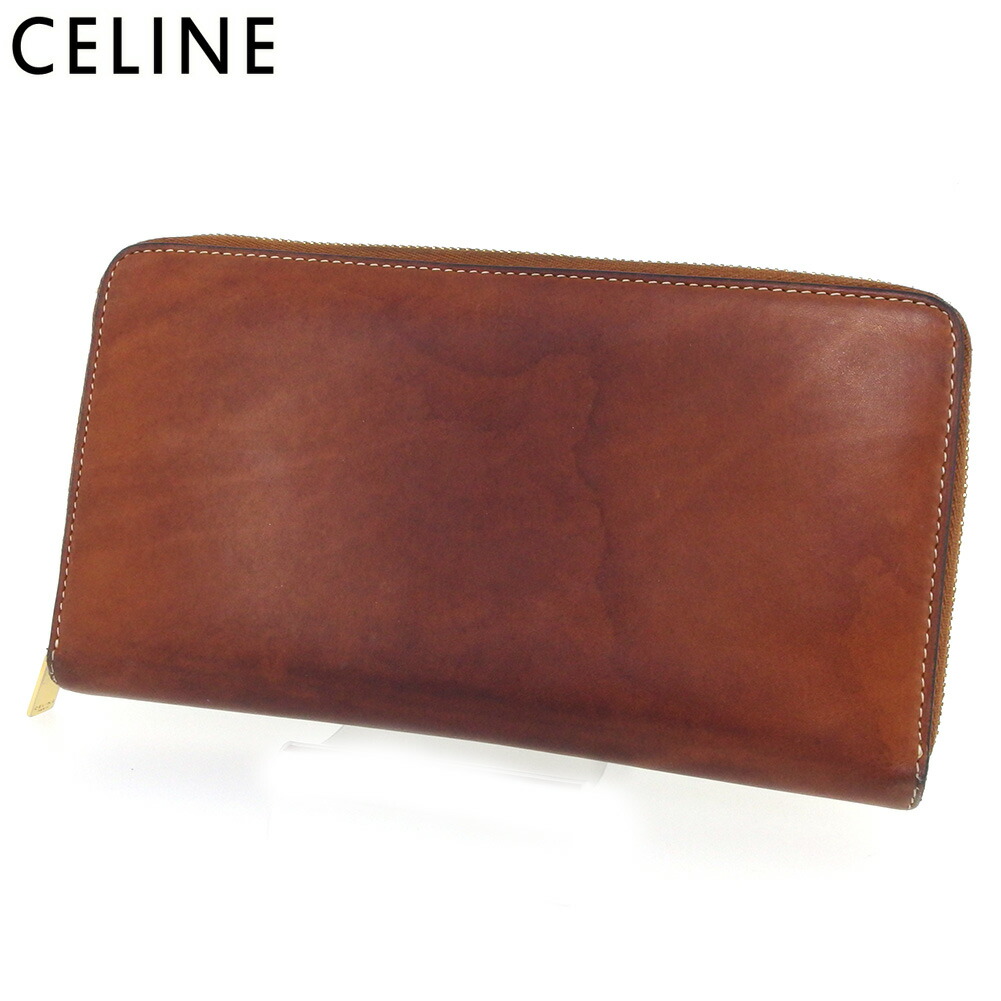 【お買い物マラソン★30％OFFクーポン】セリーヌ CELINE 長財布 ロゴ ブラウン ゴールド メンズ 中古 ブランド ハイブランド ヴィンテージ