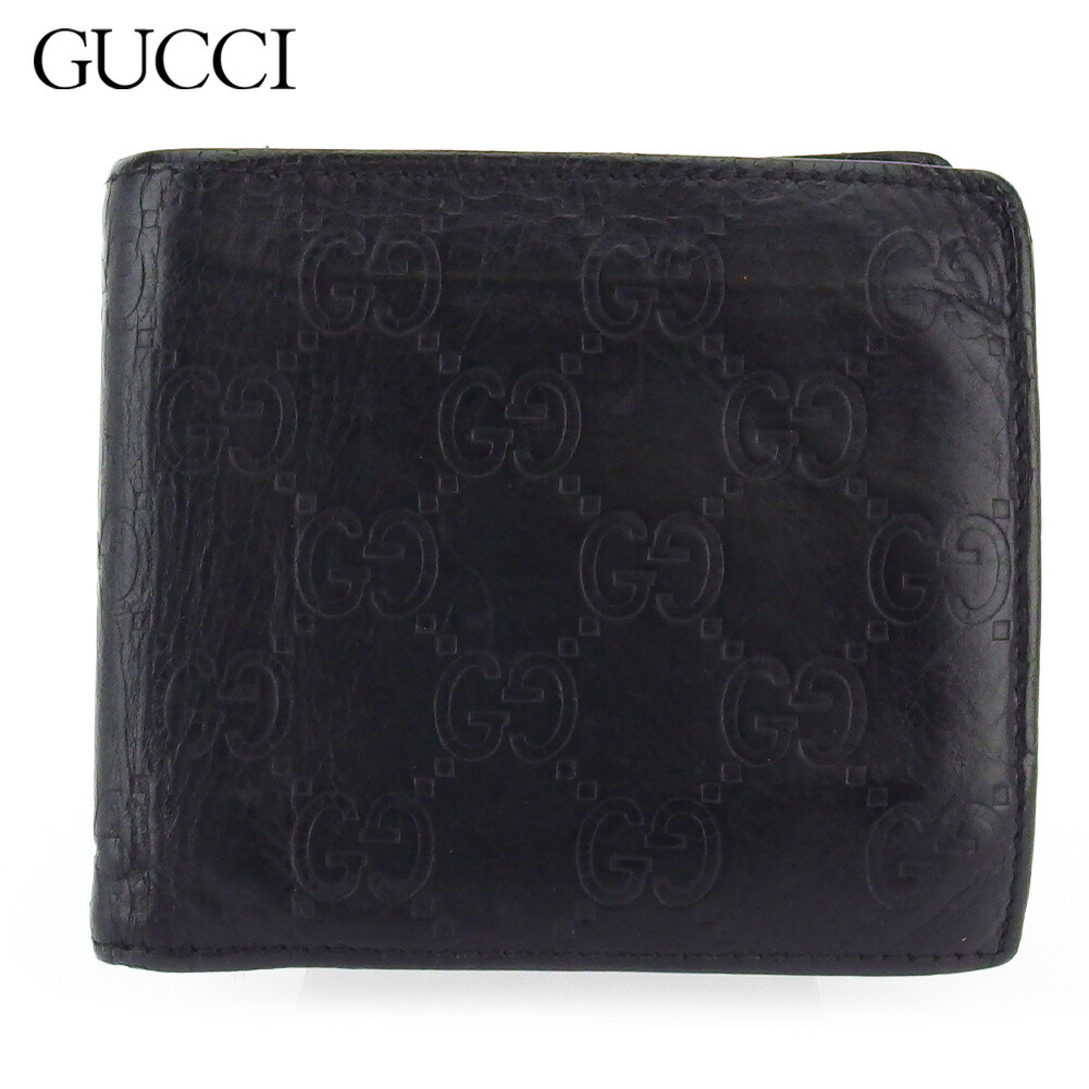 【お買い物マラソン★30％OFFクーポン】グッチ GUCCI 二つ折り財布 グッチシマ ブラック メンズ 中古 ブランド ハイブランド ヴィンテージ