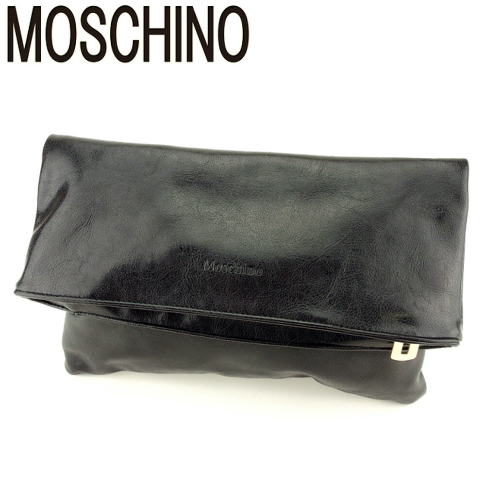 【お買い物マラソン★30％OFFクーポン】モスキーノ MOSCHINO クラッチバッグ ロゴ ブラック ゴールド メンズ 中古 ブランド ハイブランド ヴィンテージ｜ブランドデポ