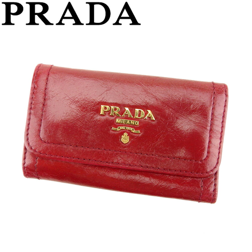 【新生活応援★29％OFFクーポン】プラダ PRADA キーケース ロゴ レッド ゴールド メンズ 中古 ブランド ハイブランド ヴィンテージ