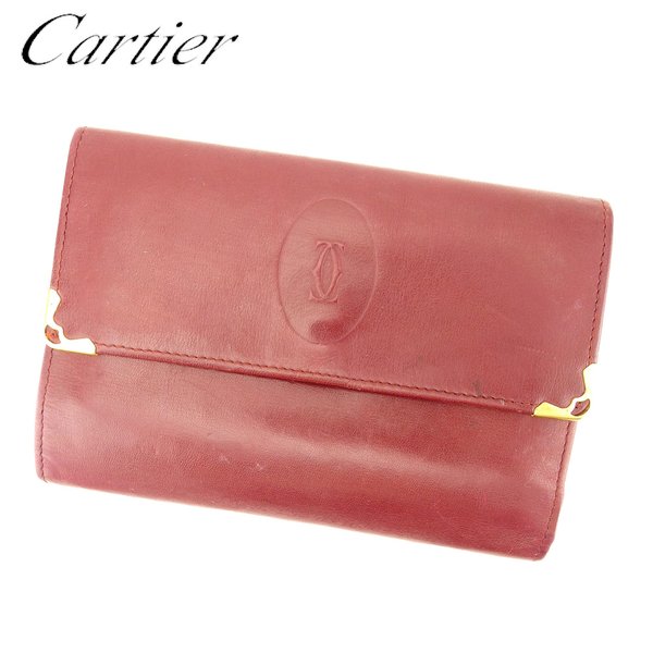 【Fashion Special Fair★28％OFF引き換え証】カルティエ CARTIER 二つ折り札入れ 帆檣伝達ルート ボルドーワイン メンズ 中古 ブランド名 ご機嫌ブランド名 ヴィンテージ バッグ・小物・ブランド雑貨-財布・ケース-レディース財布