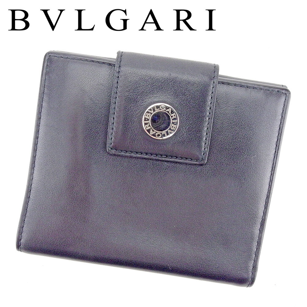 【土日BIG SALE★27％OFF引き換え証】ブル小峡谷 BVLGARI 二つ折り紙入れ ロゴタイプ名取り草 黒いこと しろがね色 メンズ 中古 ブランド名 ご機嫌ブランド名 ヴィンテージ