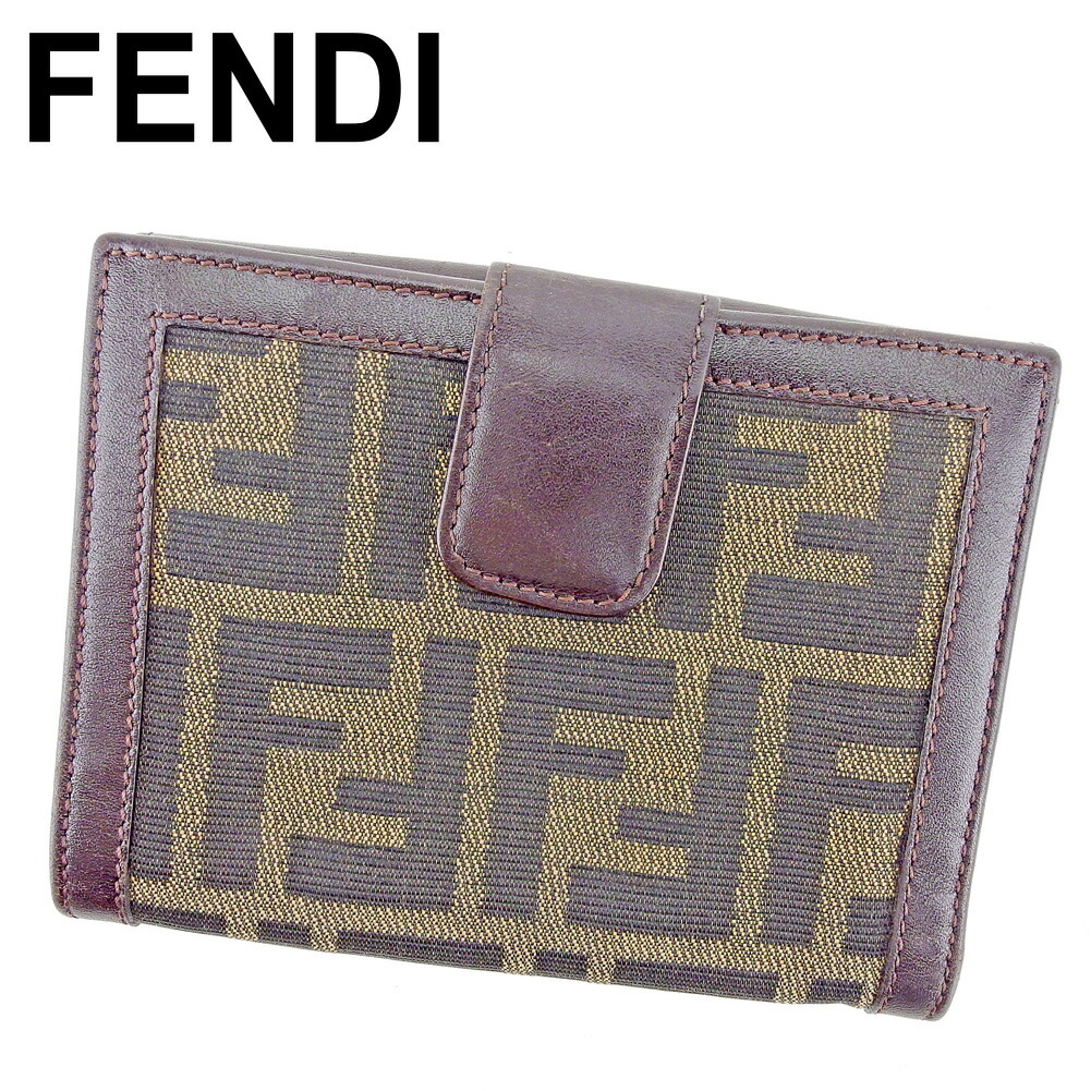 【土日BIG SALE★27％OFF引き換え証】フェンディ FENDI 二つ折り紙入れ ズッカ 赤銅色 黒いこと ベージュ レディース 中古 ブランド名 ご機嫌ブランド名 ヴィンテージ