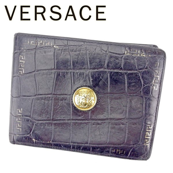 【月代わりの人大売り出し★29％OFFクーポン券】ジャンニ・ヴェルサーチ Gianni Versace 二つ折り紙入れ メデューサ 黒いこと レディース 中古 ブランド名 ご機嫌ブランド名 ヴィンテージ
