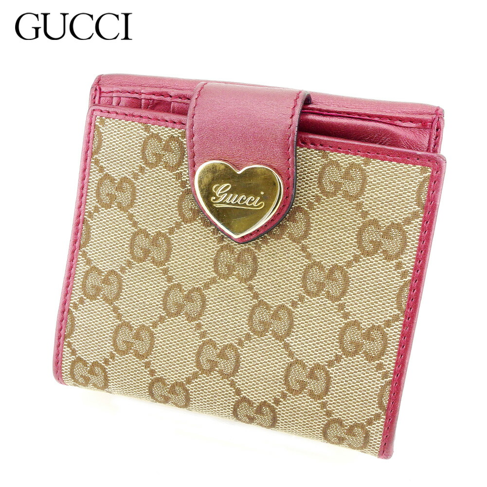 【月代わりの人大売り出し★29％OFFクーポン券】グッチ GUCCI 二つ折り紙入れ GG帆布 ハート形一皿 ベージュ 赤銅色 ボルドーワイン レディース 中古 ブランド名 ご機嫌ブランド名 ヴィンテージ
