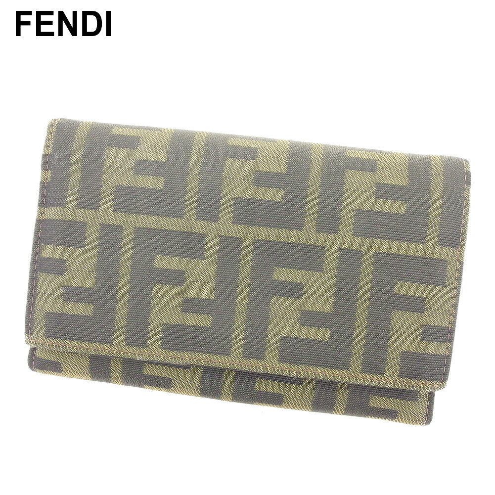 【土日BIG SALE★27％OFF引き換え証】フェンディ FENDI 長紙入れ ズッカ 黒いこと ベージュ しろがね色 レディース 中古 ブランド名 ご機嫌ブランド名 ヴィンテージ
