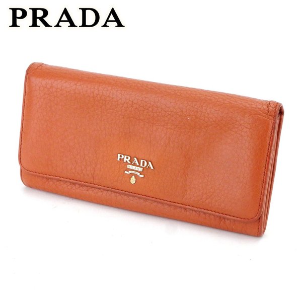 【お買い出しマラソン★30％OFF引き換え証】プラダ PRADA 長札入れ ロゴタイプ オレンジ色 ゴールド レディース 中古 ブランド名 ご機嫌ブランド名 ヴィンテージ 財布・ケース-レディース財布-バッグ・小物・ブランド雑貨