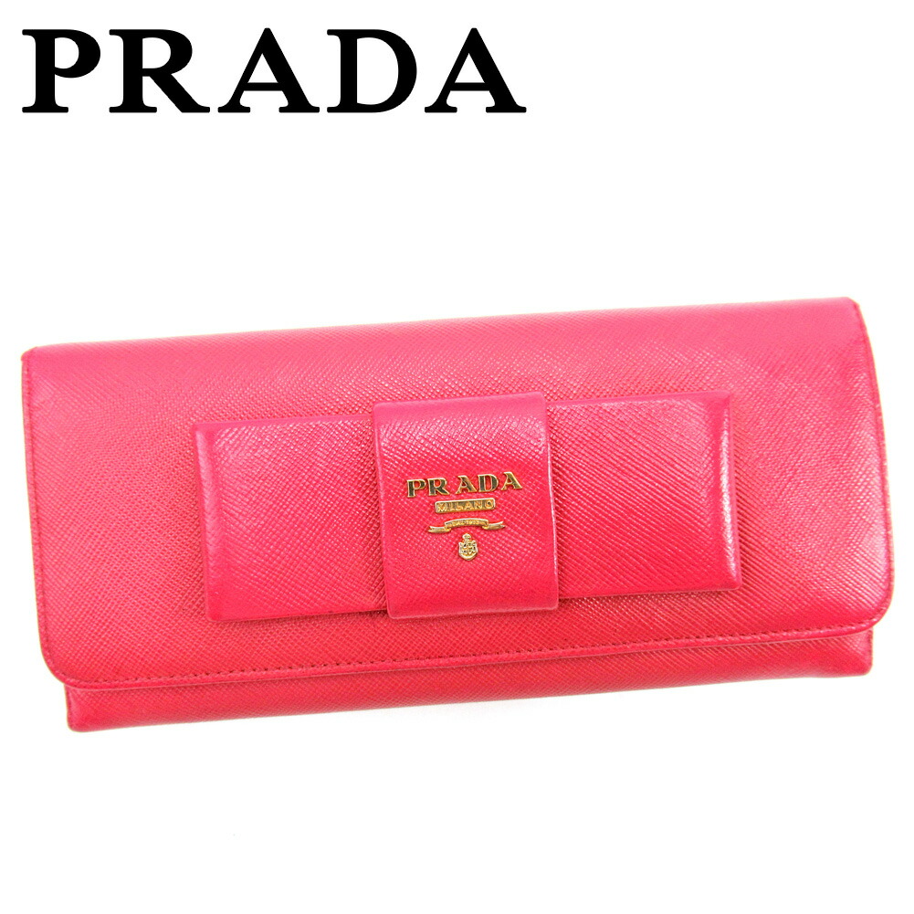 【お買い物マラソン★30％OFFクーポン】プラダ PRADA 長財布 リボンモチーフ ピンク メンズ 中古 ブランド ハイブランド ヴィンテージ