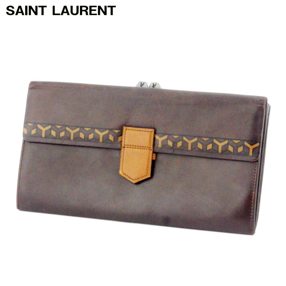 【お買い物マラソン★30％OFFクーポン】サンローラン SAINT LAURENT 長財布 Yマーク ブラウン ベージュ ブラック レディース 中古 ブランド ハイブランド ヴィンテージ