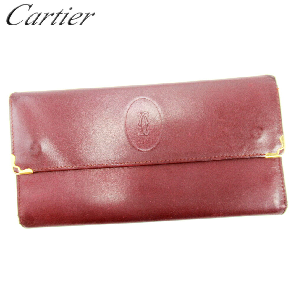 【お買い物マラソン★30％OFFクーポン】カルティエ CARTIER 二つ折り財布 マストライン ボルドー レディース 中古 ブランド ハイブランド ヴィンテージ