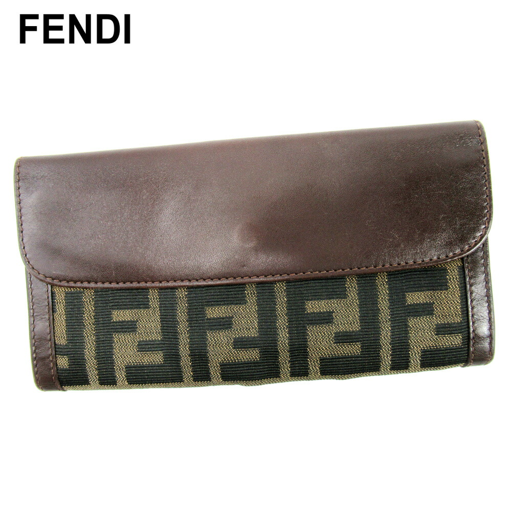 【月代わりの人大売り出し★29％OFFクーポン券】フェンディ FENDI 長紙入れ ズッカ 赤銅色 黒いこと ベージュ メンズ 中古 ブランド名 ご機嫌ブランド名 ヴィンテージ