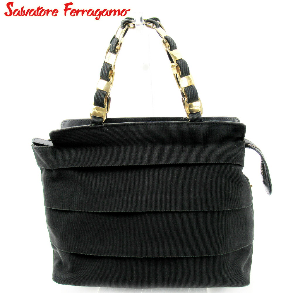 【お買い物マラソン★30％OFFクーポン】サルヴァトーレフェラガモ Salvatore Ferragamo ハンドバッグ ヴァラ金具 ブラック メンズ 中古 ブランド ハイブランド ヴィンテージ