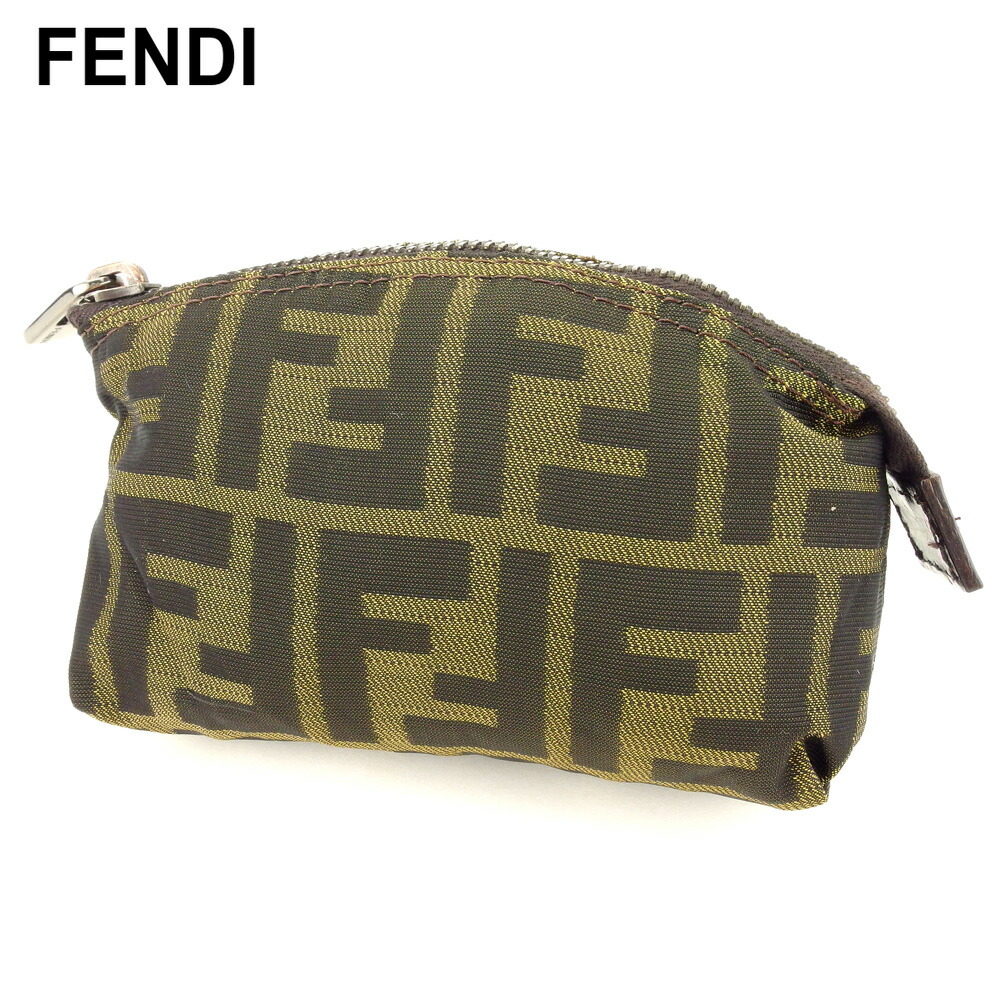 【美品】 FENDI ズッカ アクセサリーポーチ ショルe22 FENDI - 美品 フェンディ ズッカ柄 8BK042 レザー ゴールド ミニ