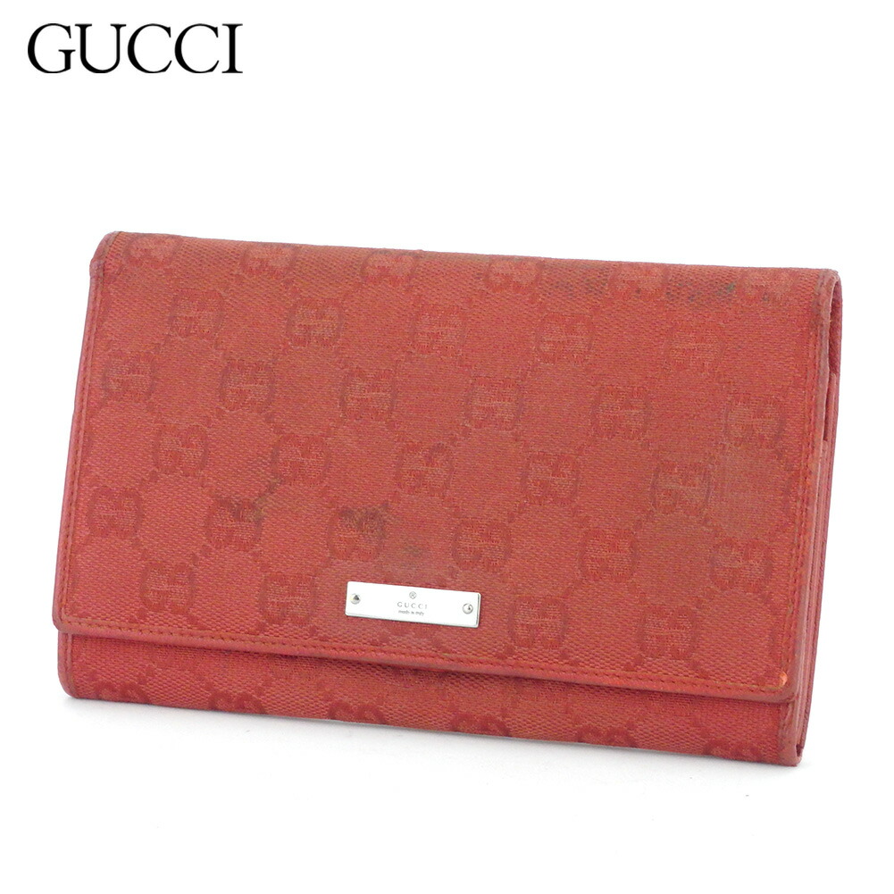 【新生活応援★29％OFFクーポン】グッチ GUCCI 長財布 GGキャンバス レッド シルバー メンズ 中古 ブランド ハイブランド ヴィンテージ