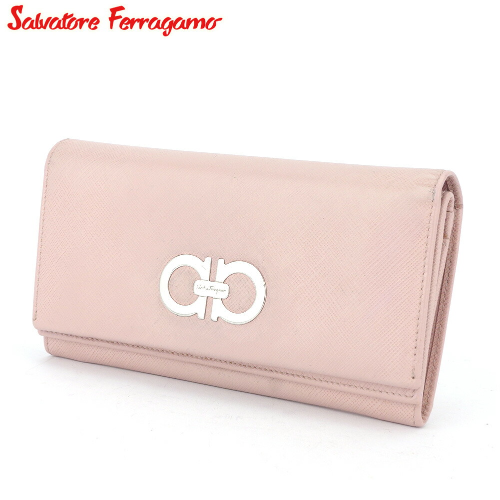 【月末BIG SALE★25％OFFクーポン】サルヴァトーレフェラガモ Salvatore Ferragamo 長財布 ガンチーニ ピンク シルバー レディース 中古 ブランド ハイブランド ヴィンテージ｜ブランドデポ