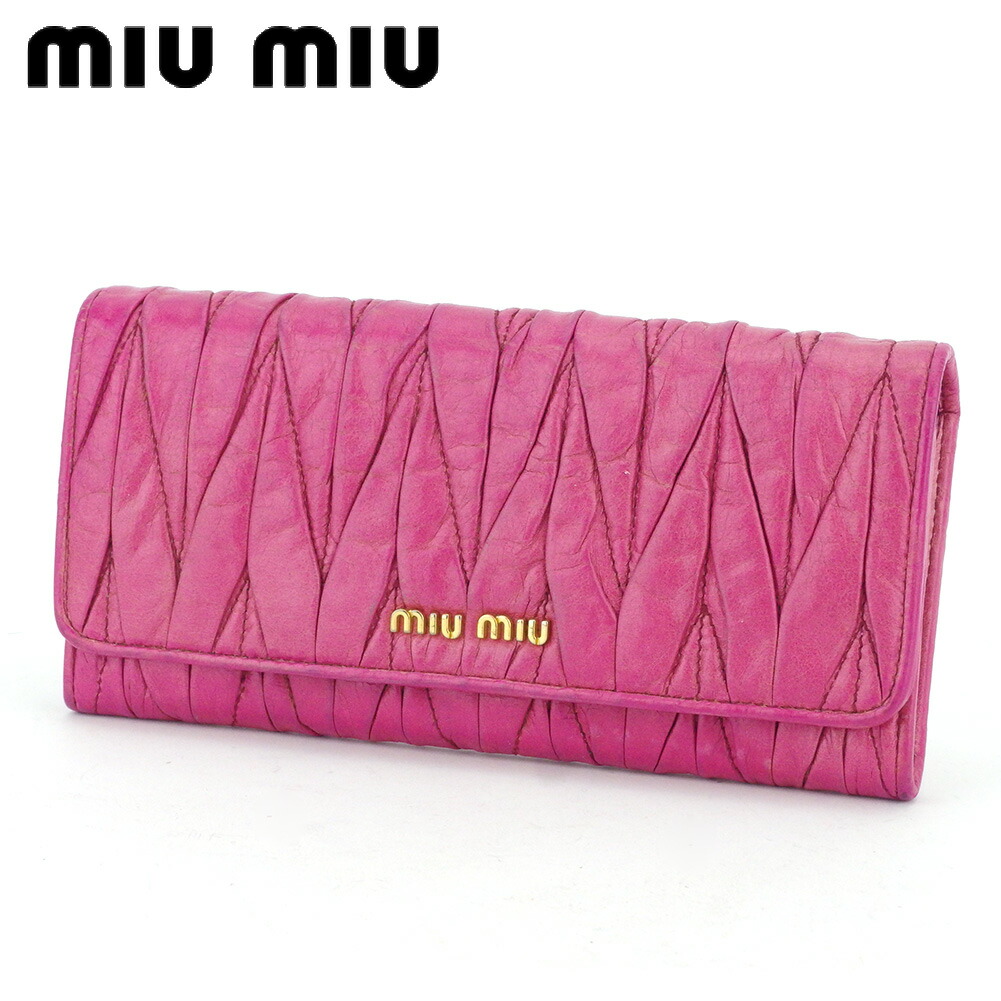 【お買い物マラソン★30％OFFクーポン】ミュウミュウ MIUMIU 長財布 マテラッセ ピンク ゴールド メンズ 中古 ブランド ハイブランド ヴィンテージ
