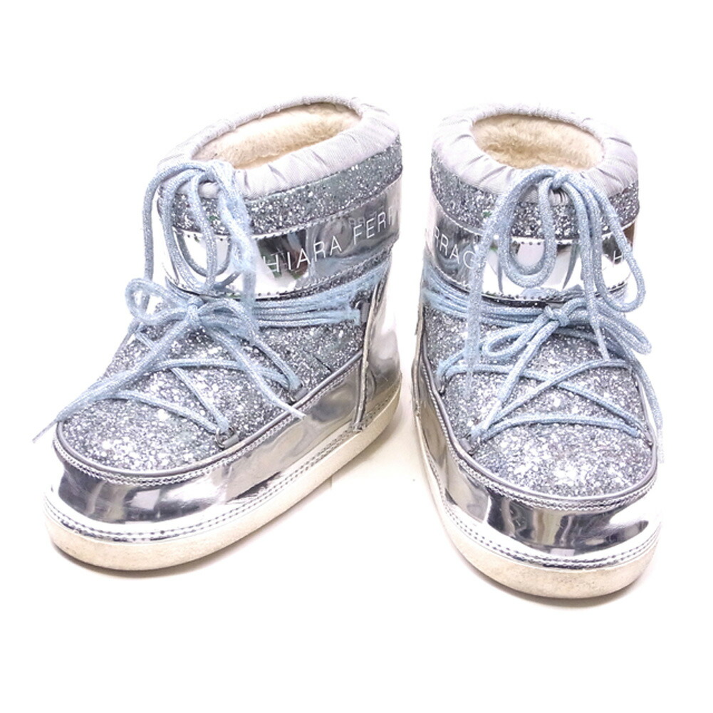 【お買い物マラソン★30％OFFクーポン】ブーツ グリッター ♯35-37 レースアップ シルバー ブルー レディース 中古 ブランド ハイブランド ヴィンテージ