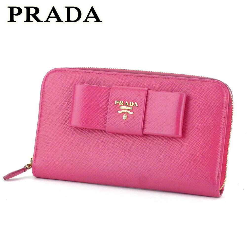 【月代わりの人大売り出し★29％OFFクーポン券】プラダ PRADA 長紙入れ シュロの葉主題 サクラ色 ゴールド レディース 中古 ブランド名 ご機嫌ブランド名 ヴィンテージ