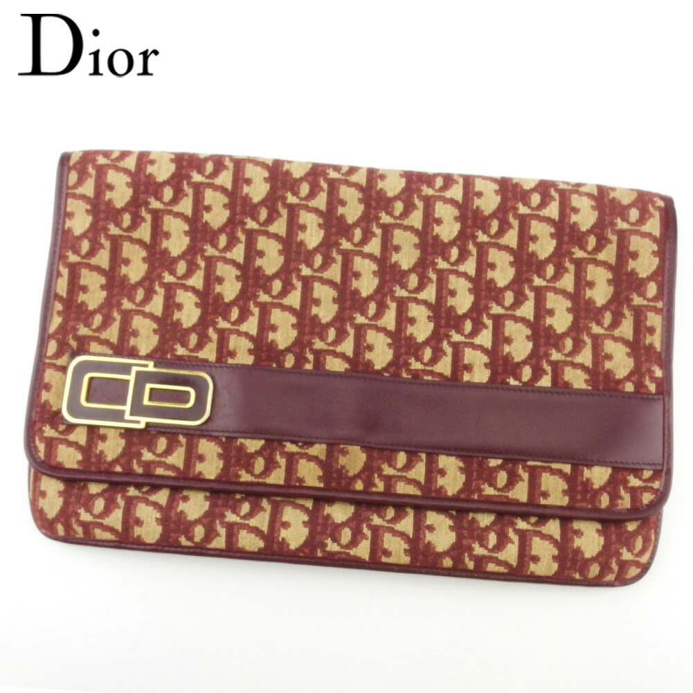 【お買い物マラソン★30％OFFクーポン】ディオール Dior クラッチバッグ トロッター オールドディオール ボルドー ベージュ ゴールド メンズ 中古 ブランド ハイブランド ヴィンテージ